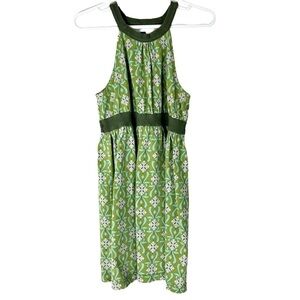 Tea Green Diamond‎ Print Halter Style Dress